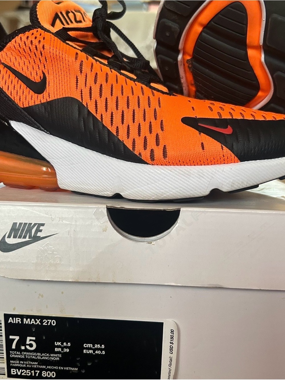 Nike Air Max 270 Orange Black White Men’s Athletic Shoes